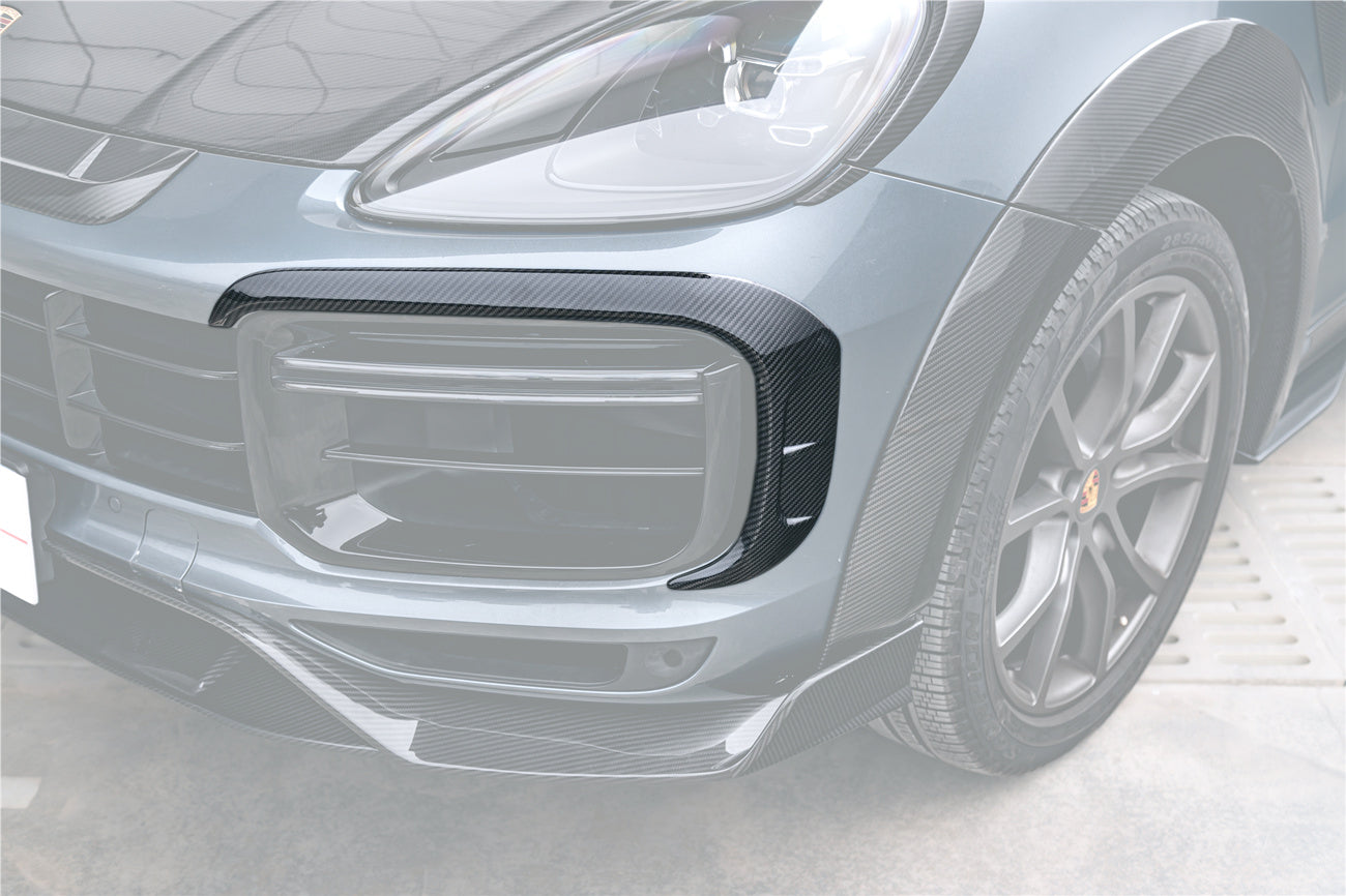 2018-2023 Porsche 9Y0.1 Cayenne Turbo MSY Style Dry Carbon Fiber Front Bumper Vent Trims - Carbonado