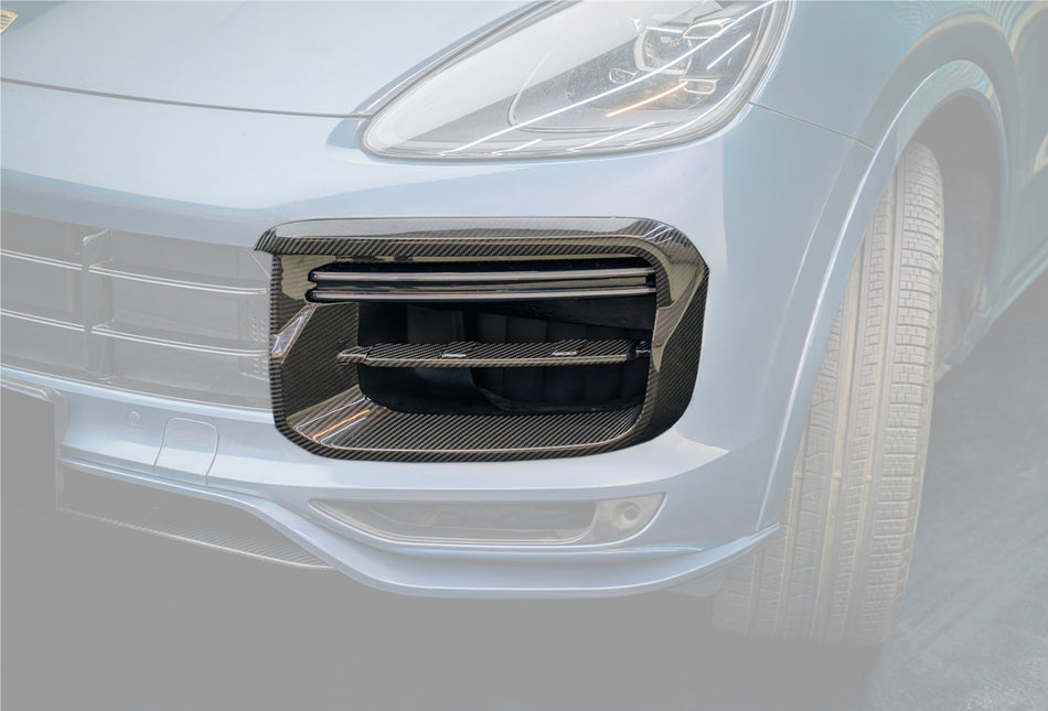 2018-2023 Porsche 9Y0.1 Cayenne Turbo TKT Style Dry Carbon Fiber Front Bumper Vent Cover - Carbonado