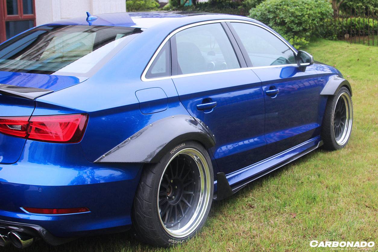 2013-2020 Audi RS3 S3 A3 Sline Sedan BKSS Style Carbon Fiber Side Skirts Under Board with Winglets - Carbonado