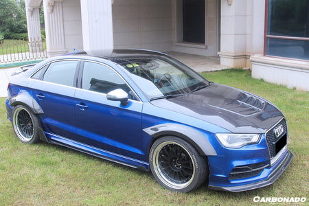 2013-2020 Audi RS3 S3 A3 Sline Sedan BKSS Style Carbon Fiber Side Skirts & Side Skirts Under Board Canard - Carbonado