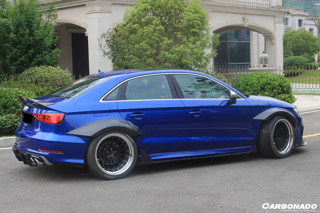 2013-2020 Audi RS3 S3 A3 Sline Sedan BKSS Style Carbon Fiber Side Skirts & Side Skirts Under Board Canard - Carbonado Aero