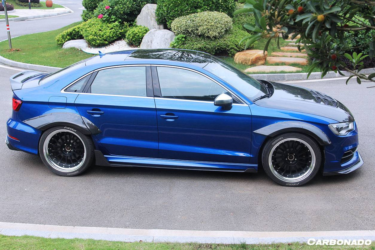 2013-2020 Audi RS3 S3 A3 Sline Sedan BKSS Style Carbon Fiber Side Skirts & Side Skirts Under Board Canard - Carbonado Aero