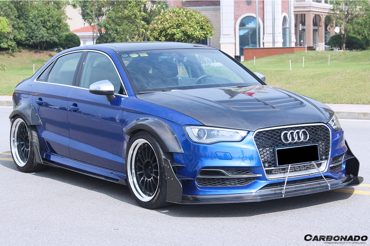 2013-2020 Audi RS3 S3 A3 Sline Sedan BKSS Style Carbon Fiber Side Skirts & Side Skirts Under Board Canard - Carbonado Aero