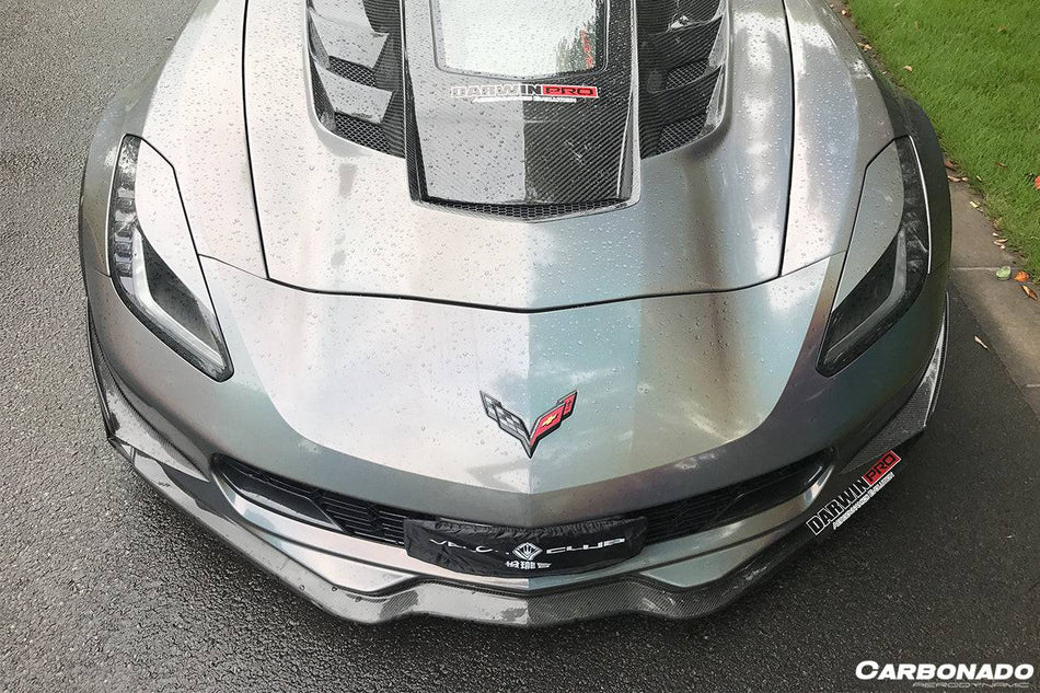 2013-2019 Corvette C7 Z51 Z06 Grandsport Carbon Fiber Front Lip with Caps - Carbonado