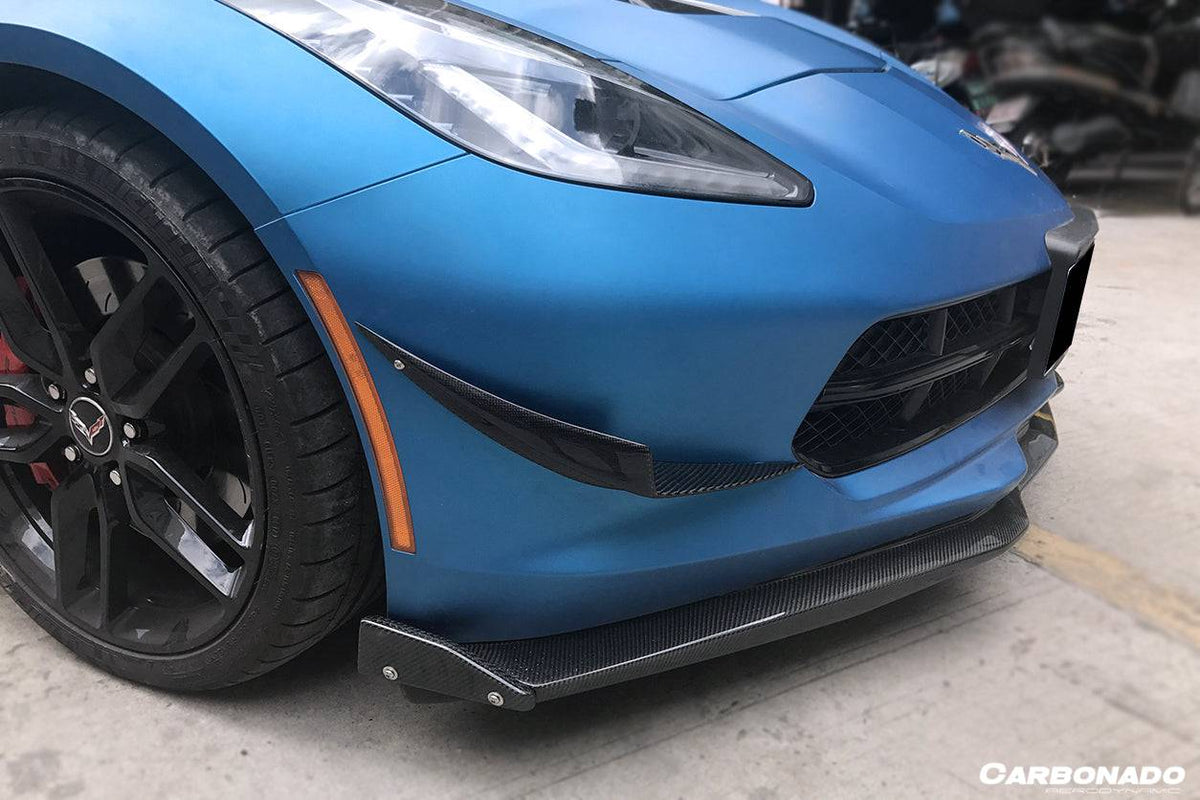 2013-2019 Corvette C7 Z06 Grandsport STAGE3 Style Carbon Fiber Front Lip w/ Caps - Carbonado Aero