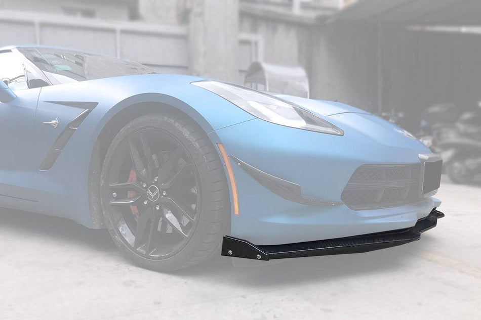 2013-2019 Corvette C7 Z51 Z06 Grandsport STAGE3 Style Carbon Fiber Front Lip with Caps - Carbonado