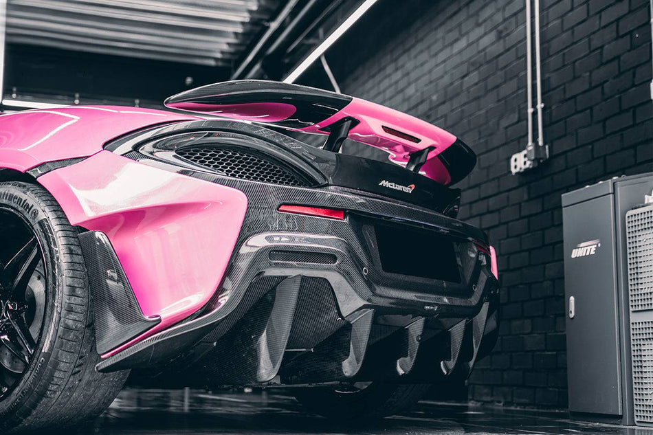 2015-2020 McLaren 540C & 570S & 570GT 600LT-Style Part Carbon Fiber Rear Bumper with Diffuser and Trunk Spoiler and Engine Trunk and Exhaust - Carbonado