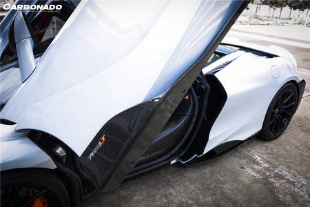 2017-2022 McLaren 720s 765LT-Style Dry Part Carbon Fiber Side Skirts - Carbonado Aero