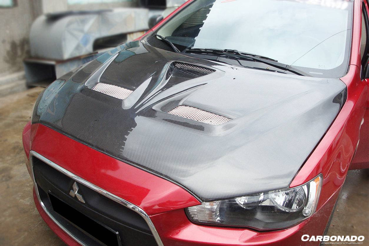 2008-2016 Mitsubishi Lancer VTX Style Carbon Fiber Hood - Carbonado Aero