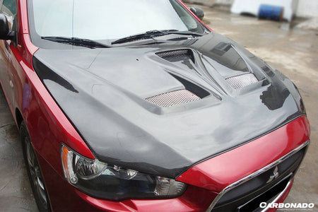 2008-2016 Mitsubishi Lancer VTX Style Carbon Fiber Hood - Carbonado Aero