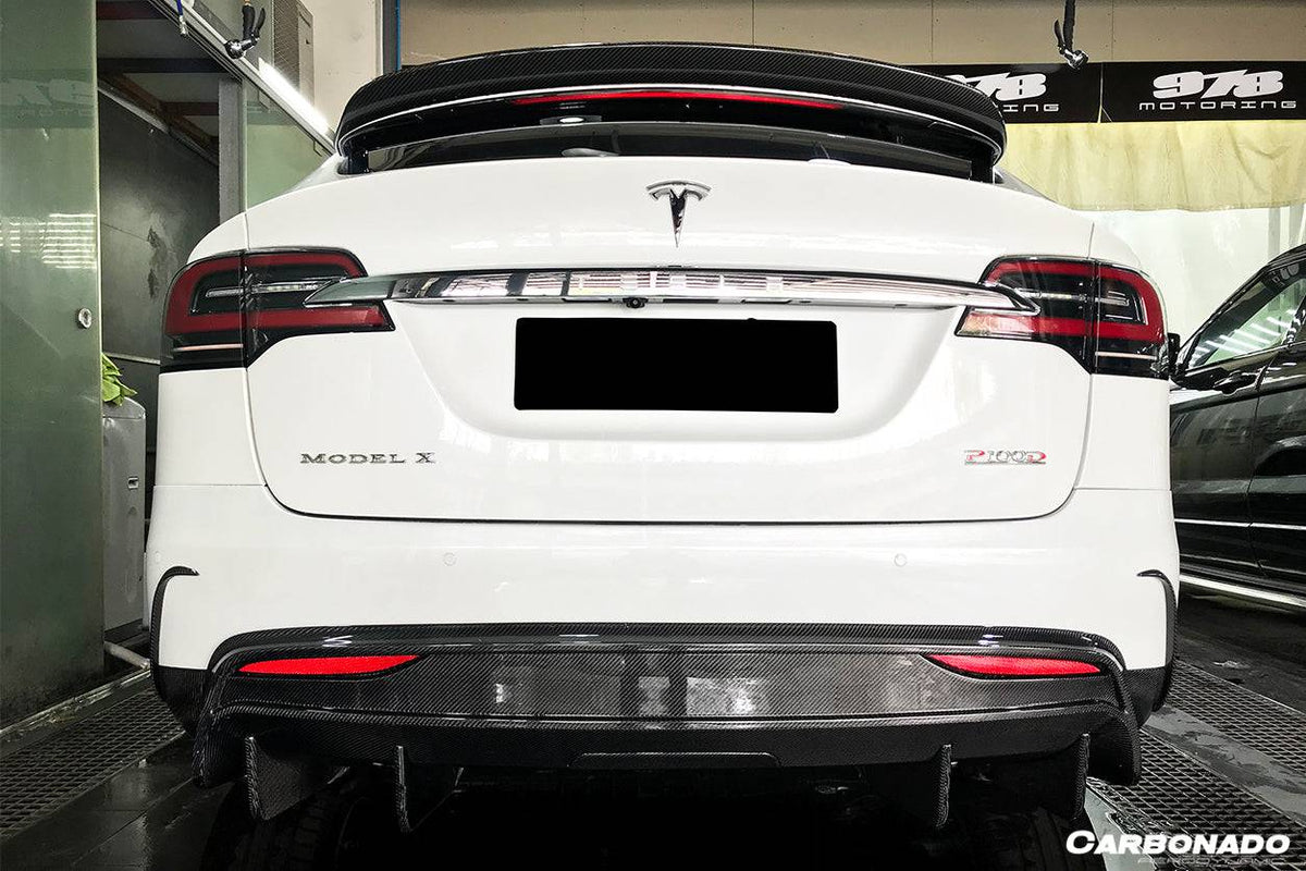 2016-2021 Tesla Model X SUV RZS Style Carbon Fiber Rear Bumper Canards - Carbonado Aero