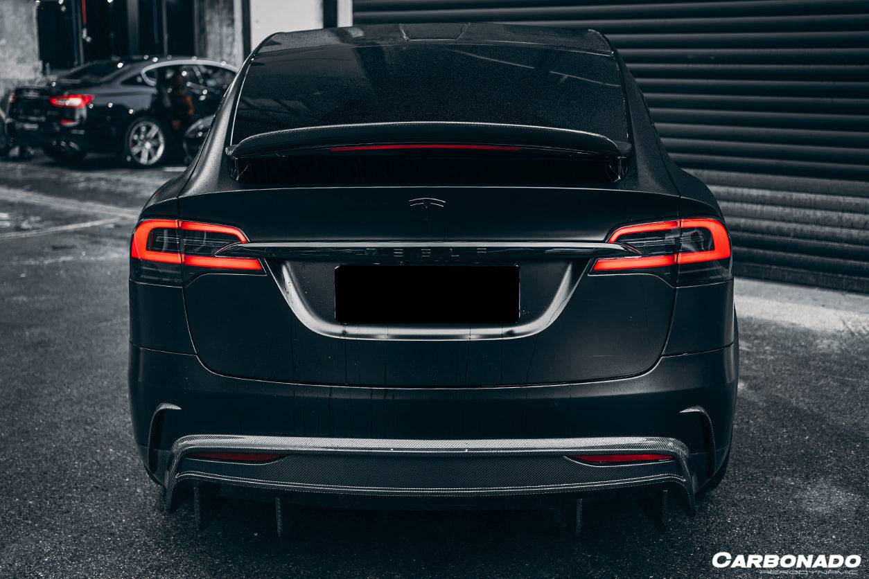 2016-2021 Tesla Model X SUV RZS Style Carbon Fiber Rear Bumper Canards - Carbonado
