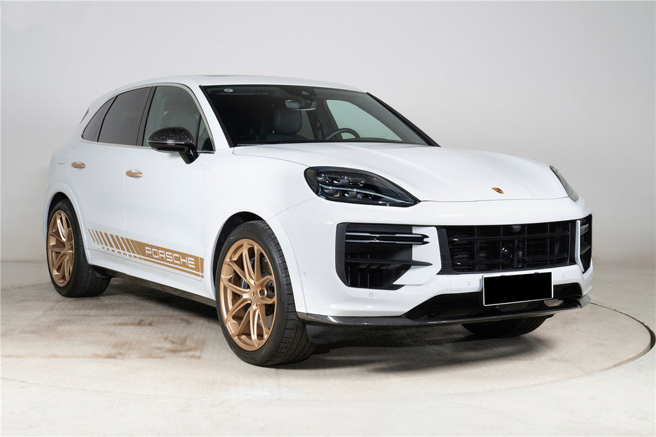 2024-UP Porsche Cayenne 9Y0.2 9YA 9YB SUV and Coupe Autoclaved Carbon Fiber Front Lip Carbonado (OE) Fits: GTS, Turbo, Turbo GT, Sport Design bumper