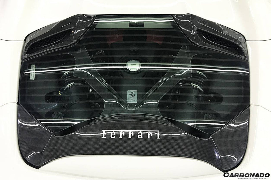 2015-2019 Ferrari 488 Spyder 1x1 Weave Dry Carbon Fiber Engine Hood With Glass