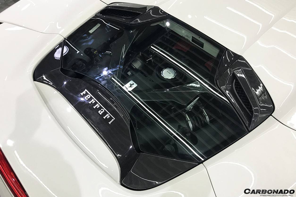 2015-2019 Ferrari 488 Spyder 1x1 Weave Dry Carbon Fiber Engine Hood With Glass - Carbonado Aero