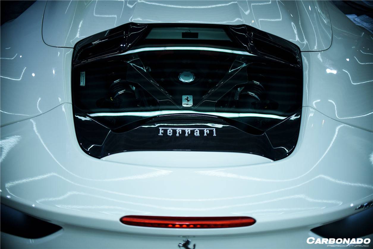 2015-2019 Ferrari 488 Spyder 1x1 Weave Dry Carbon Fiber Engine Hood With Glass - Carbonado Aero