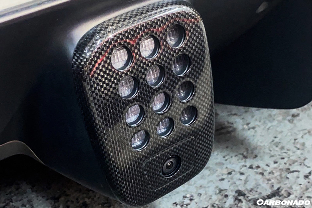 2015-2020 Ferrari 488 GTB Spyder Dry Carbon Fiber Rear Black Light Cover w / Camera Hole - Carbonado Aero