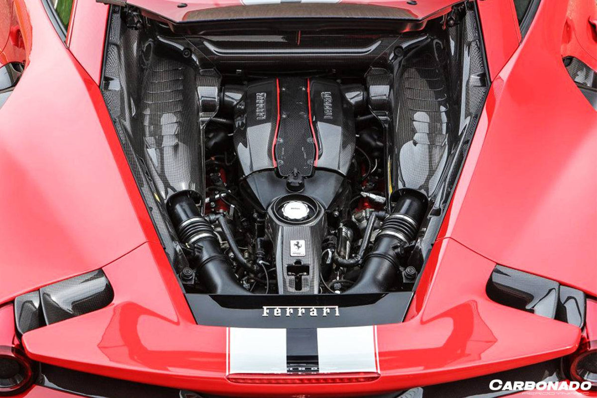 2015-2020 Ferrari 488 GTB/Spyder Dry Carbon Fiber Engine Replacement Cover - Carbonado Aero