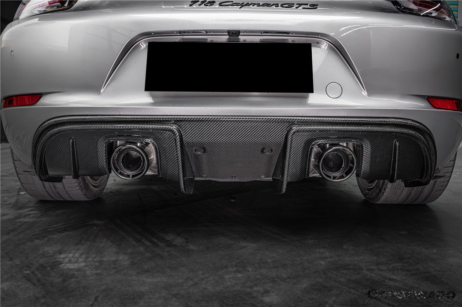 2017-2025 Porsche 718 Cayman Boxster GT4RS Style Autoclave Carbon Fiber Rear Diffuser Lip With Winglets And Exhaust Tips