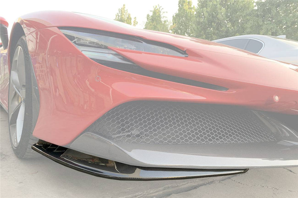 2020-UP Ferrari SF90 Stradale OE Style Autoclave DRY Carbon Fiber Front Bumper Side Splitter - Carbonado