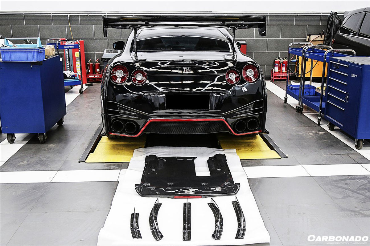 2012-2020 Nissan GTR R35 DBA/EBA NISMO Style Carbon Fiber Rear Diffuser w/ LED Light - Carbonado Aero