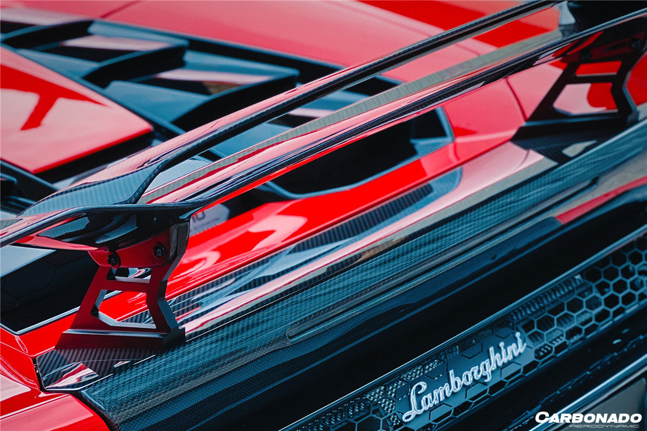 2015-2020 Lamborghini Huracan LP610/LP580 MD Style Carbon Fiber Trunk Spoiler w/ Base - Carbonado Aero