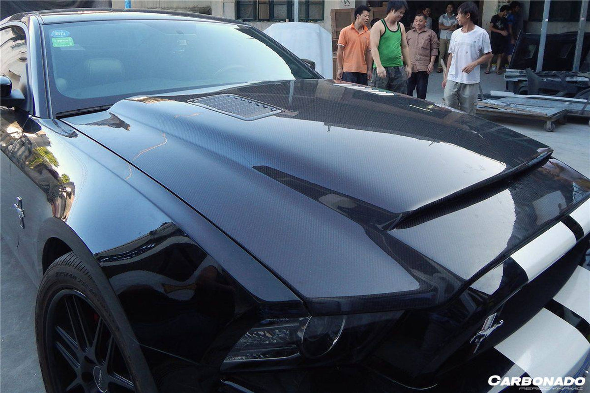 2010-2014 Ford Mustang GT500 Black Momba BC1 Style Hood - Carbonado Aero