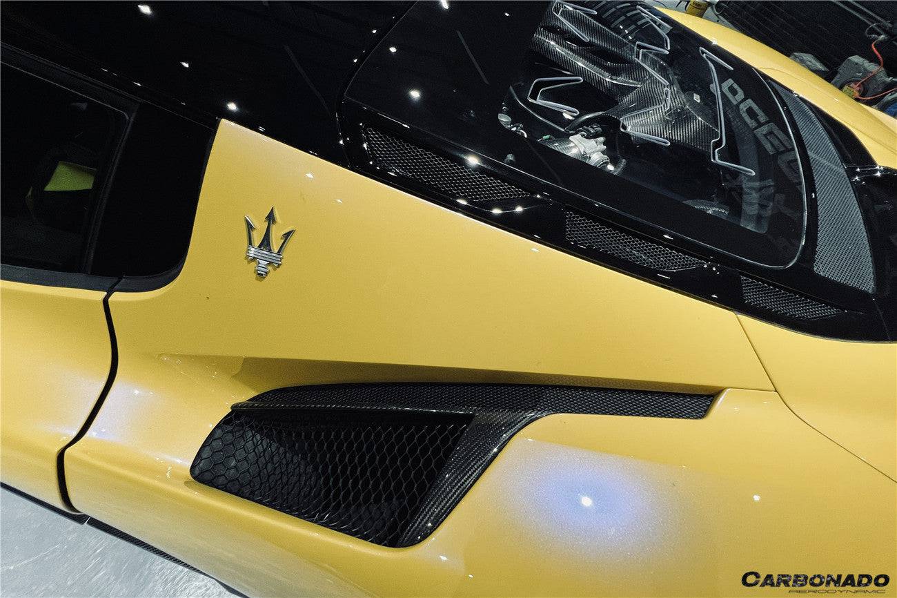 2020-2024 Maserati MC20 NVT Style Dry Carbon Fiber Quarter Panel Side Vent Scoops - Carbonado Aero