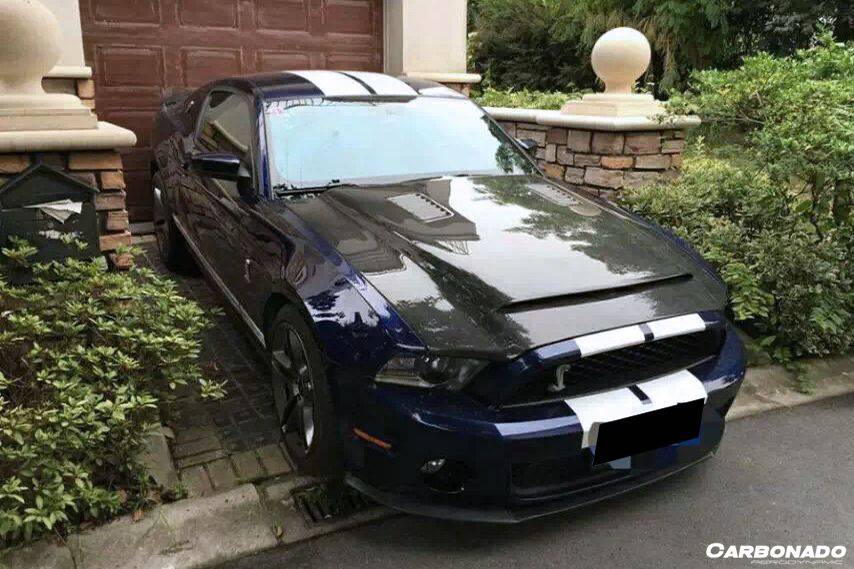 2010-2014 Ford Mustang GT500 Black Momba BC1 Style Hood - Carbonado