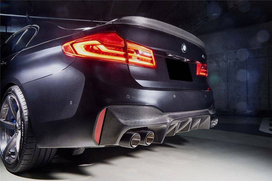 2018-2023 BMW F90 M5 D3 Style Carbon Fiber Rear Lip w/ Caps