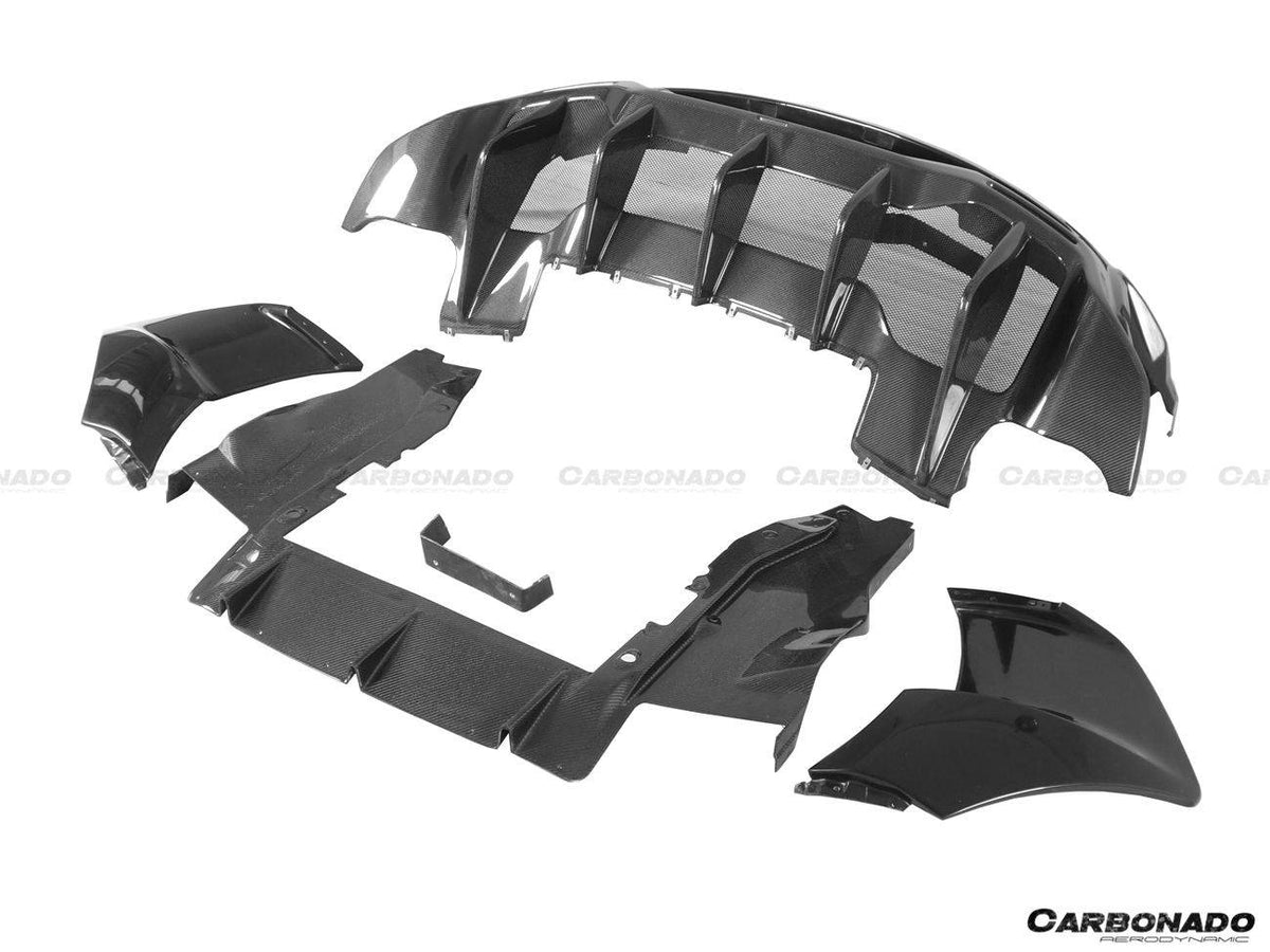 2015-2020 McLaren 540C/570S/570GT 600LT-Style Part Carbon Fiber Rear Bumper with Diffuser and Trunk Spoiler and Engine Trunk and Exhaust - Carbonado Aero