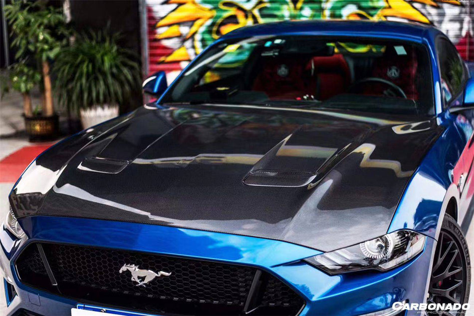 2018-2023 Ford Mustang OEM Style Carbon Fiber Hood - Carbonado