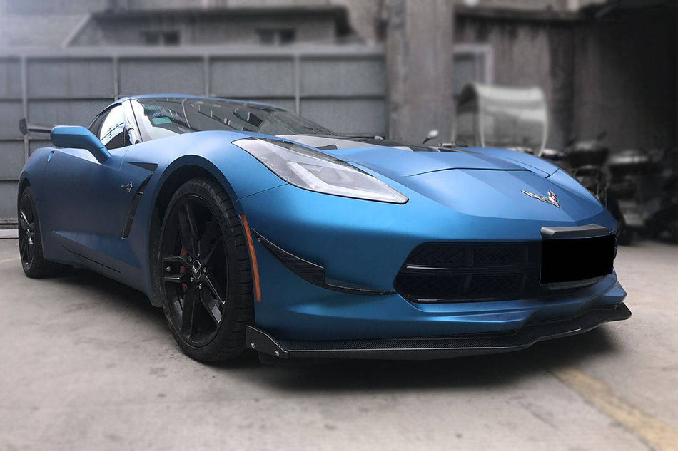 2013-2019 Corvette C7 Z51 Z06 Grandsport STAGE3 Style Carbon Fiber Front Lip with Caps - Carbonado