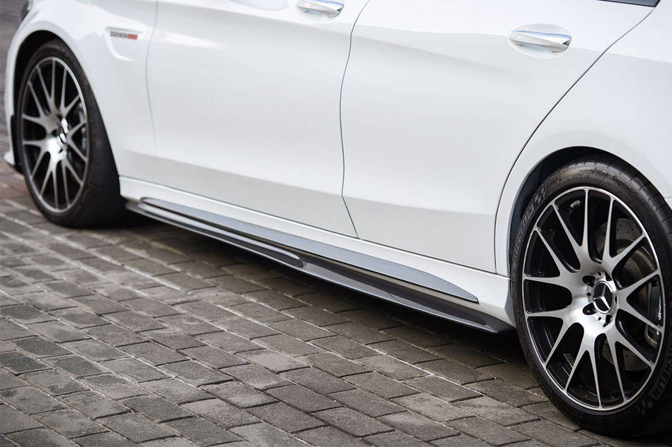 2015-2021 Mercedes Benz W205 C63/S AMG Sedan Carbon Fiber Side Skirts Extension Add On Lip